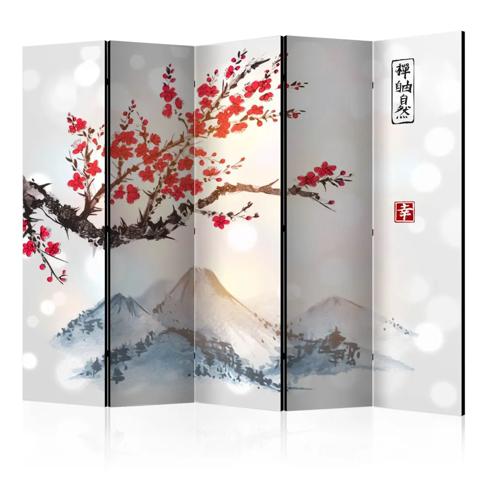 Parawan dwustronny Orient 225x172 cm 5-częściowy biały | MIRAT.