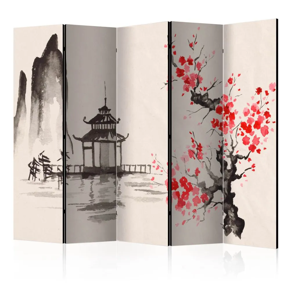 Parawan jednostronny Orient 225x172 cm 5-częściowy beżowy | MIRAT.