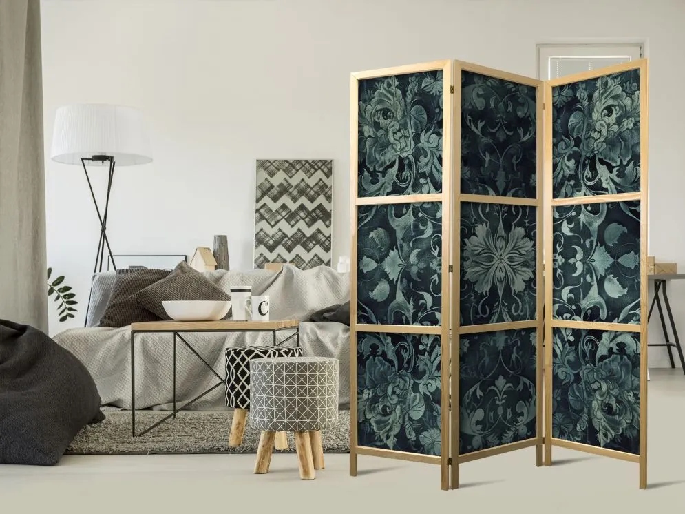 Parawan japoński Kwiaty 135x172 cm 3-częściowy zielony | MIRAT.
