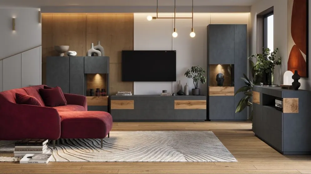 Witryna wysoka SILKE 2D 80cm matera/dąb wotan prawa solidna I sklep meblowy MIRAT. styl SKANDYNAWSKI kolekcja SILKE