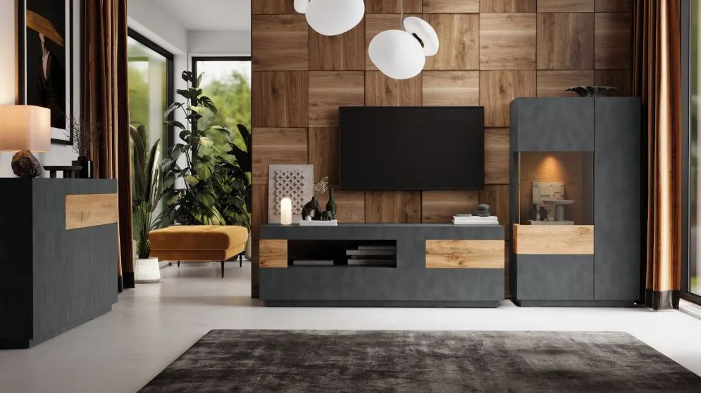 Komoda SILKE 3D1S 150cm matera/dąb wotan z szufladą I sklep meblowy MIRAT. styl SKANDYNAWSKI kolekcja SILKE