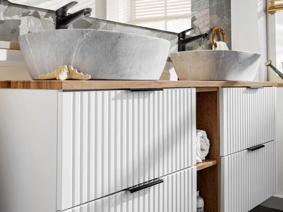 Szafka pod umywalkę ADEL WHITE 82 80cm biała z ryflowanymi frontami I sklep meblowy MIRAT. styl LOFT, RYFLOWANY, SKANDYNAWSKI