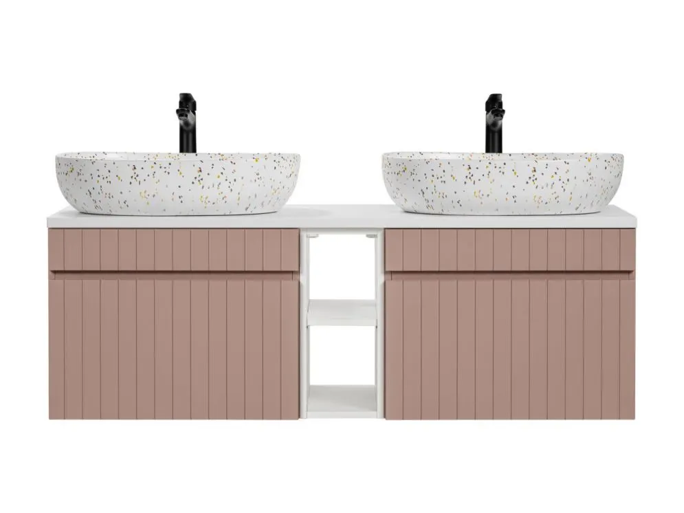 Szafka pod umywalkę ICONIC ROSE 60cm + ICONIC ROSE 60cm + ICONIC WHITE 20cm zestaw z blatem ryflowane fronty I sklep meblowy MIRAT. styl RYFLOWANY