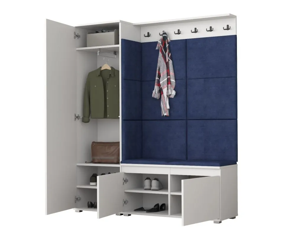 Garderoba z siedziskiem SINGAPUR 154 do przedpokoju biała/granatowa I sklep meblowy MIRAT. styl LOFT, SKANDYNAWSKI
