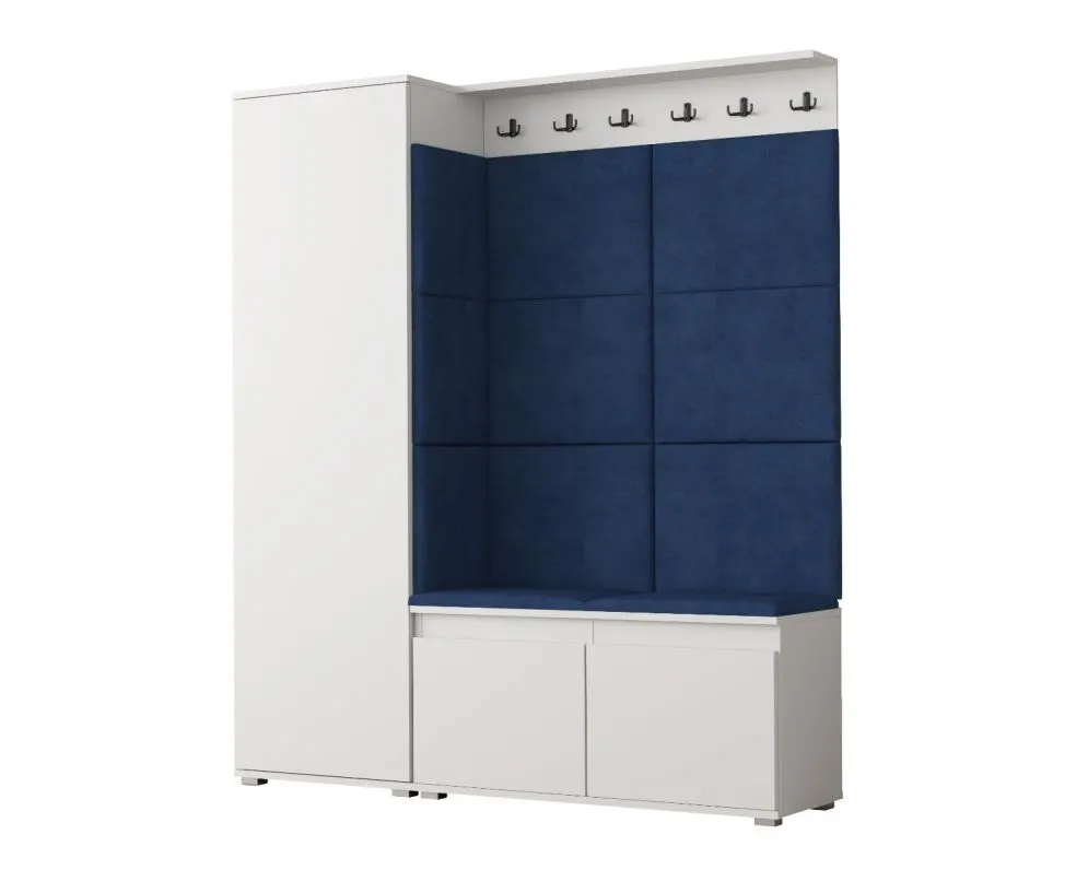 Garderoba z siedziskiem SINGAPUR 154 do przedpokoju biała/granatowa I sklep meblowy MIRAT. styl LOFT, SKANDYNAWSKI