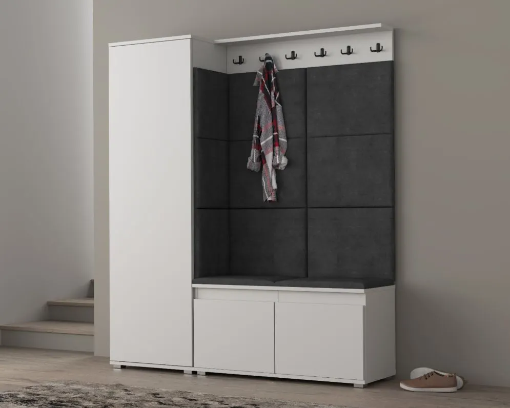 Garderoba z siedziskiem SINGAPUR 154 do przedpokoju biała/szara I sklep meblowy MIRAT. styl LOFT, SKANDYNAWSKI