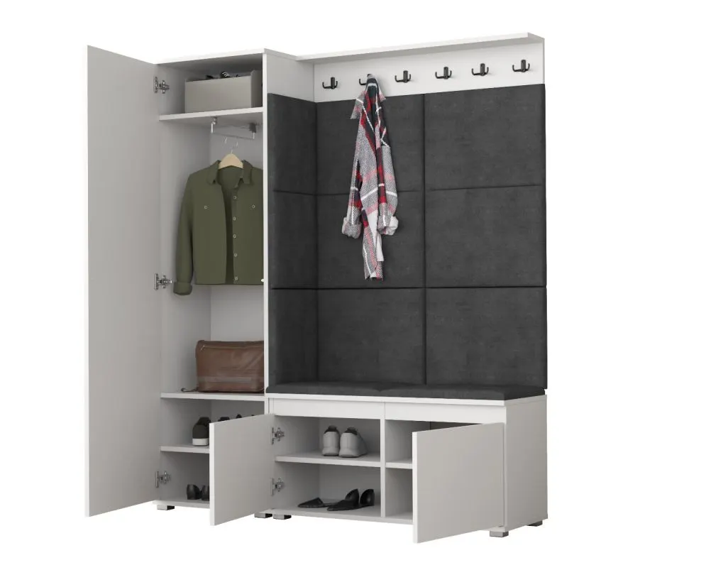 Garderoba z siedziskiem SINGAPUR 154 do przedpokoju biała/szara I sklep meblowy MIRAT. styl LOFT, SKANDYNAWSKI