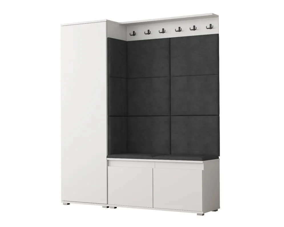 Garderoba z siedziskiem SINGAPUR 154 do przedpokoju biała/szara I sklep meblowy MIRAT. styl LOFT, SKANDYNAWSKI