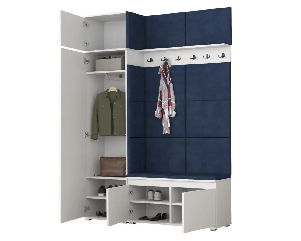 Garderoba z siedziskiem i nadstawką do przedpokoju SINGAPUR 154 biała/granatowa I sklep meblowy MIRAT. styl LOFT, SKANDYNAWSKI