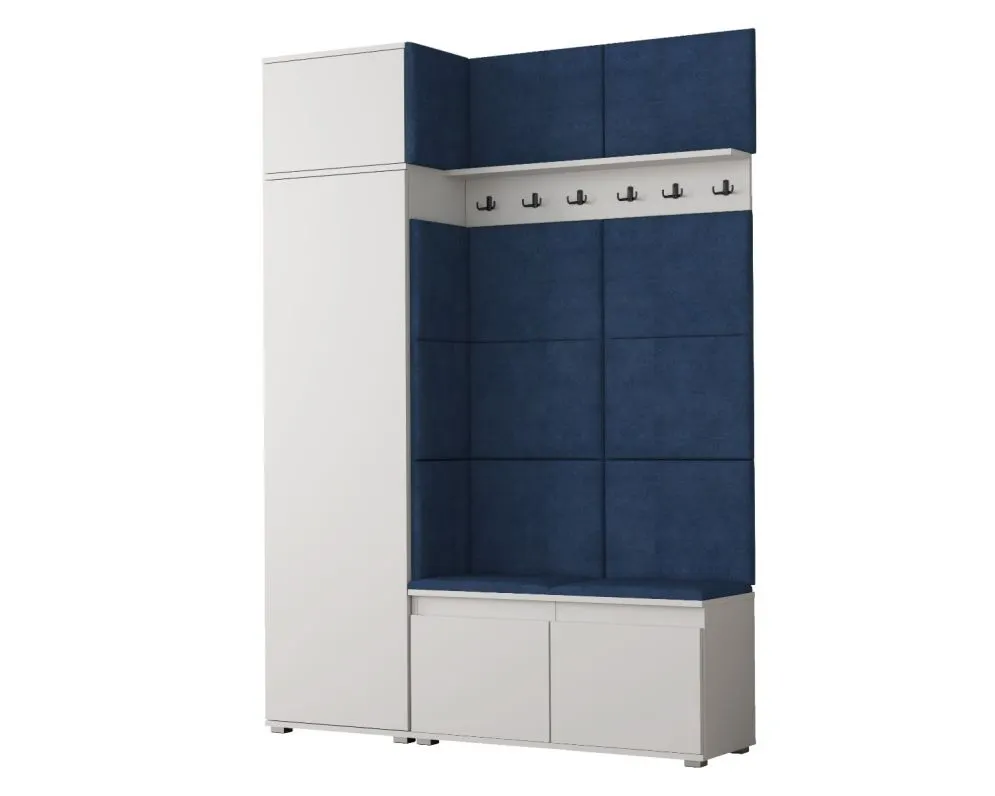 Garderoba z siedziskiem i nadstawką do przedpokoju SINGAPUR 154 biała/granatowa I sklep meblowy MIRAT. styl LOFT, SKANDYNAWSKI