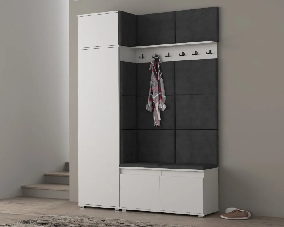 Garderoba z nadstawką i siedziskiem SINGAPUR 154 biała/szara I sklep meblowy MIRAT. styl LOFT, SKANDYNAWSKI