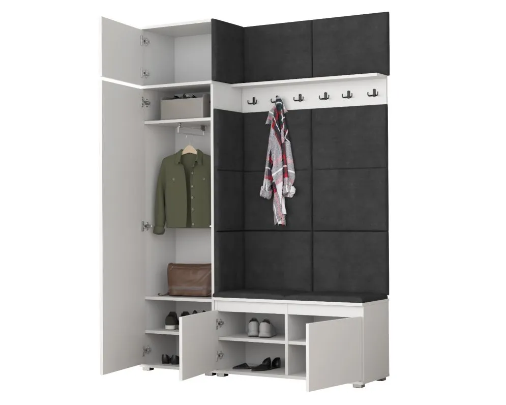 Garderoba z nadstawką i siedziskiem SINGAPUR 154 biała/szara I sklep meblowy MIRAT. styl LOFT, SKANDYNAWSKI