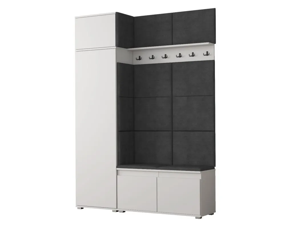 Garderoba z nadstawką i siedziskiem SINGAPUR 154 biała/szara I sklep meblowy MIRAT. styl LOFT, SKANDYNAWSKI