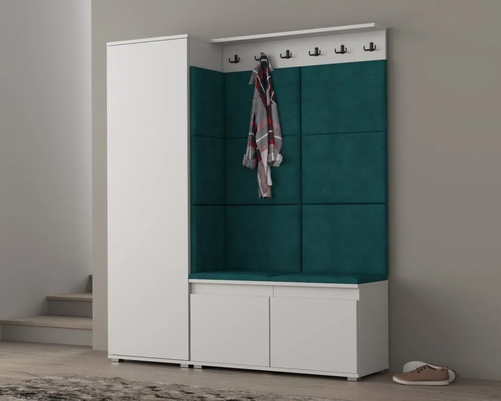 Garderoba z siedziskiem SINGAPUR 154 biała/zielona I sklep meblowy MIRAT. styl LOFT, SKANDYNAWSKI
