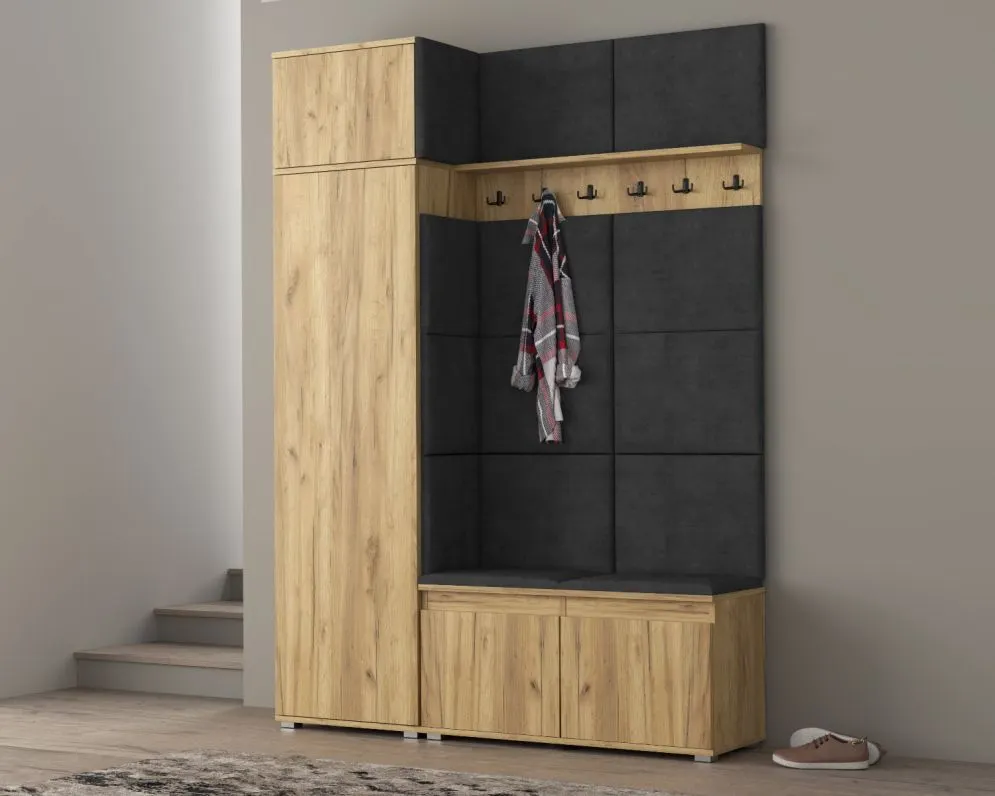 Garderoba z nadstawką i siedziskiem do przedpokoju SINGAPUR 154 dąb craft/zielony I sklep meblowy MIRAT. styl LOFT, SKANDYNAWSKI