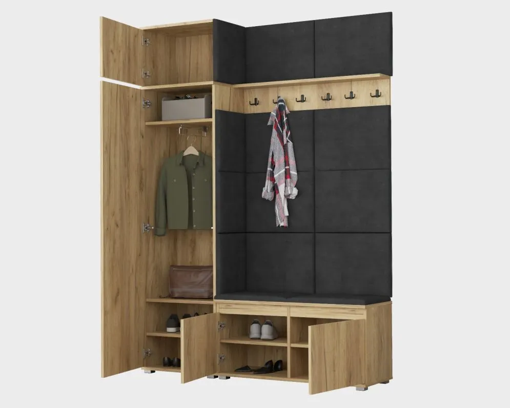 Garderoba z nadstawką i siedziskiem do przedpokoju SINGAPUR 154 dąb craft/zielony I sklep meblowy MIRAT. styl LOFT, SKANDYNAWSKI