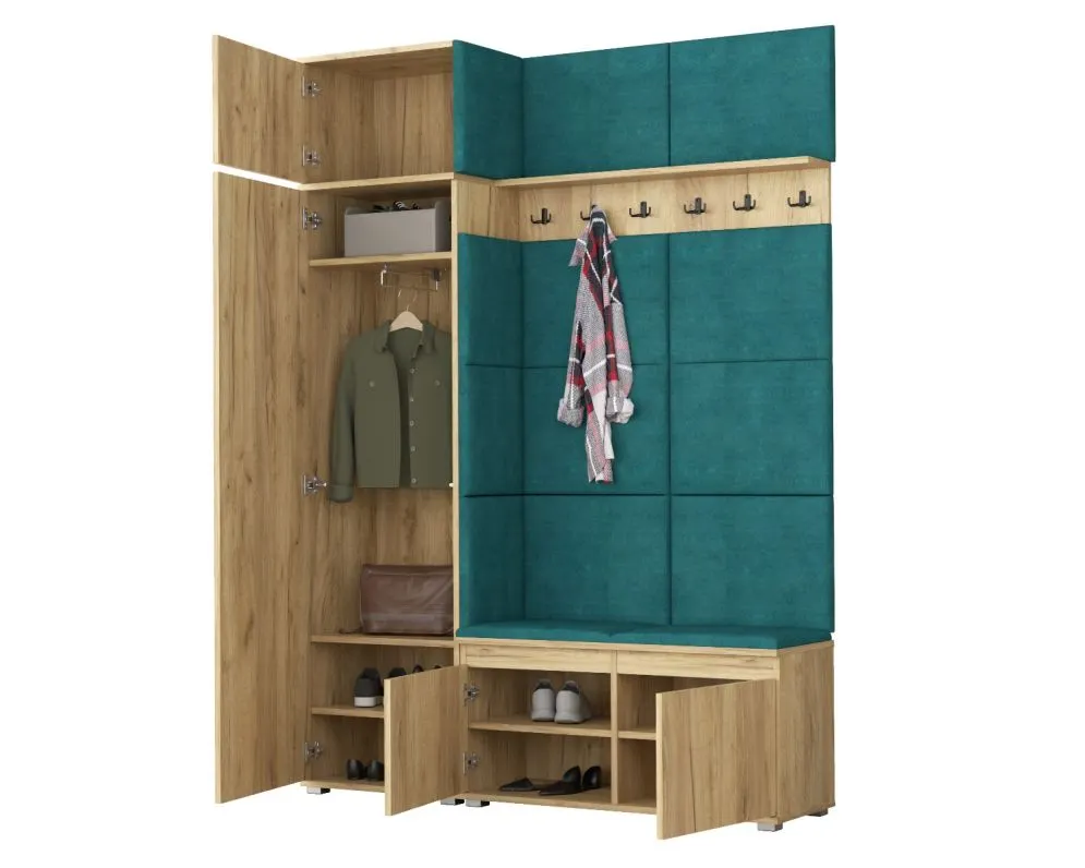 Garderoba z siedziskiem i nadstawką do przedpokoju SINGAPUR 154 dąb craft/zielony I sklep meblowy MIRAT. styl LOFT, SKANDYNAWSKI