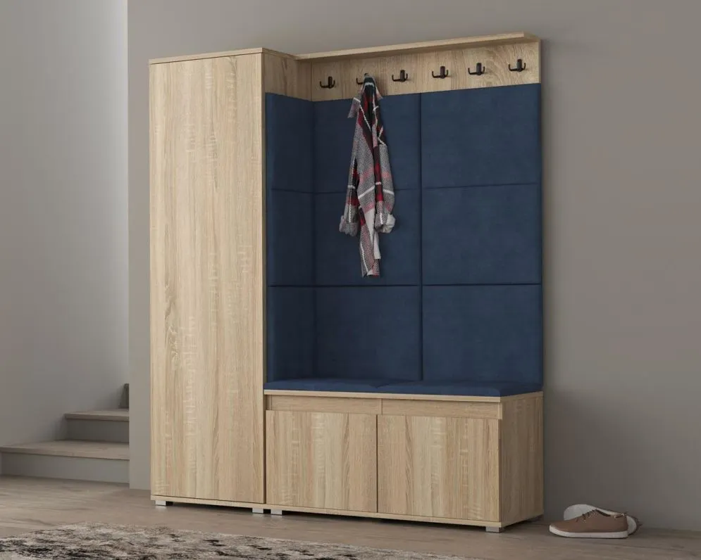 Garderoba z siedziskiem do przedpokoju SINGAPUR 154 dąb sonoma/granatowa I sklep meblowy MIRAT. styl LOFT, SKANDYNAWSKI