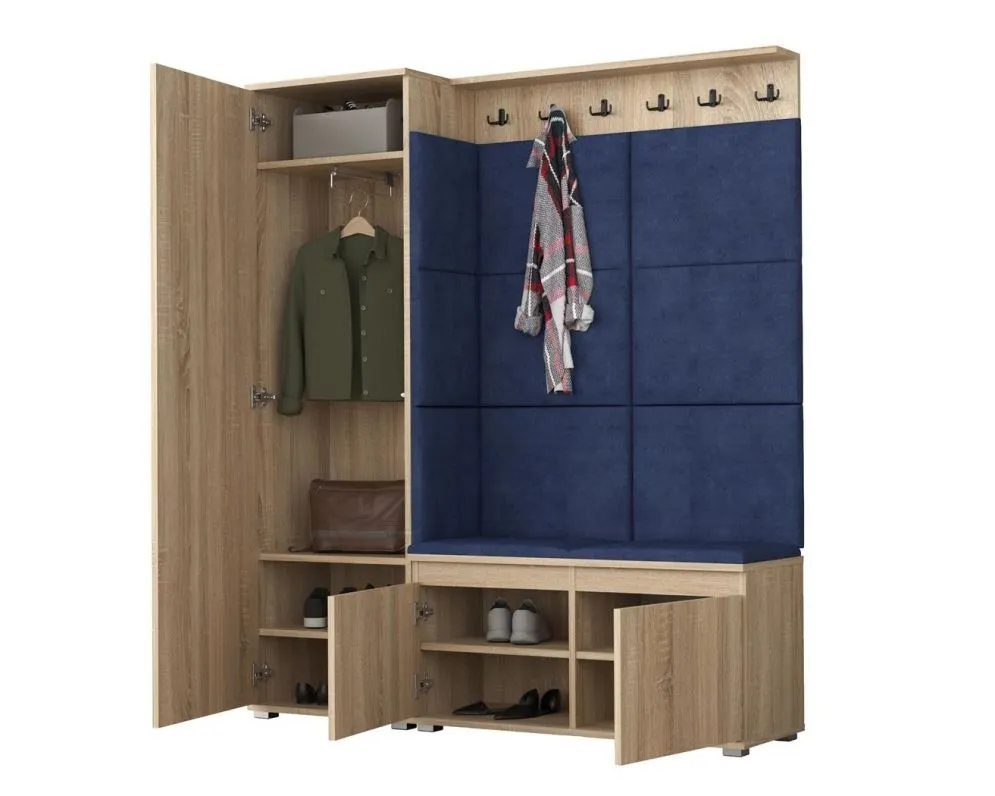 Garderoba z siedziskiem do przedpokoju SINGAPUR 154 dąb sonoma/granatowa I sklep meblowy MIRAT. styl LOFT, SKANDYNAWSKI