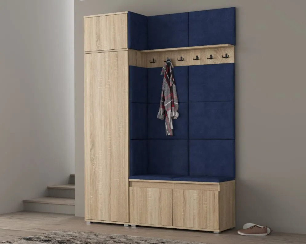 Garderoba z siedziskiem i nadstawką do przedpokoju SINGAPUR 154 dąb sonoma/granatowy I sklep meblowy MIRAT. styl LOFT, SKANDYNAWSKI