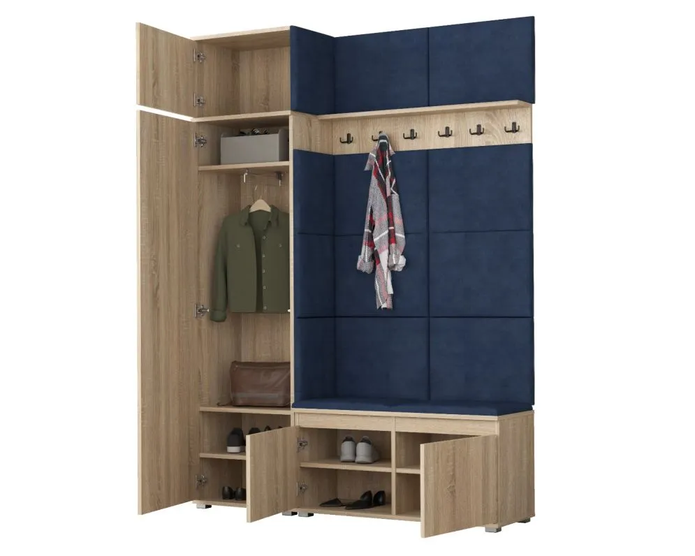 Garderoba z siedziskiem i nadstawką do przedpokoju SINGAPUR 154 dąb sonoma/granatowy I sklep meblowy MIRAT. styl LOFT, SKANDYNAWSKI
