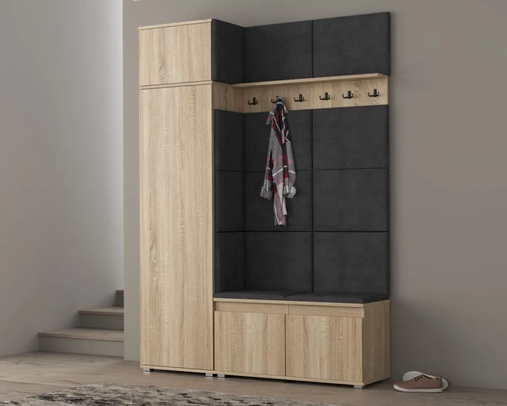 Garderoba z siedziskiem i nadstawką do przedpokoju SINGAPUR 154 dąb sonoma/szary I sklep meblowy MIRAT. styl LOFT, SKANDYNAWSKI
