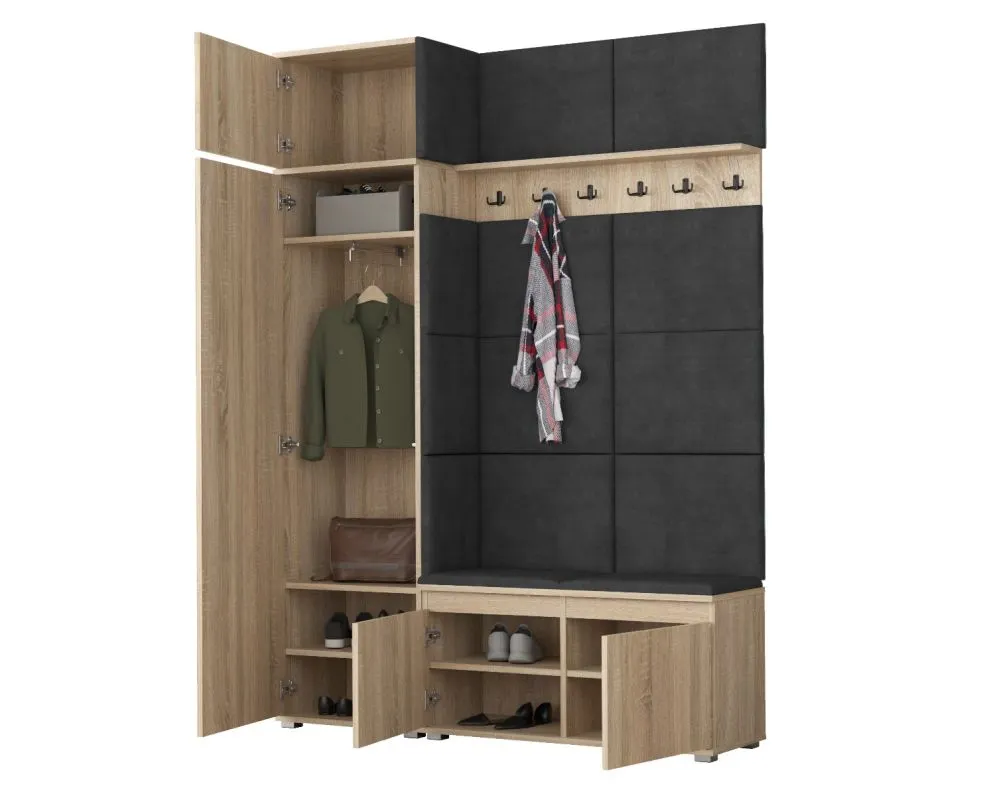 Garderoba z siedziskiem i nadstawką do przedpokoju SINGAPUR 154 dąb sonoma/szary I sklep meblowy MIRAT. styl LOFT, SKANDYNAWSKI