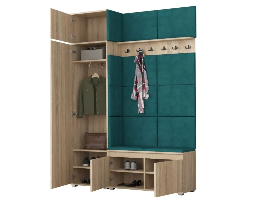 Garderoba z siedziskiem i nadstawką do przedpokoju SINGAPUR 154 dąb sonoma/zielony I sklep meblowy MIRAT. styl LOFT, SKANDYNAWSKI