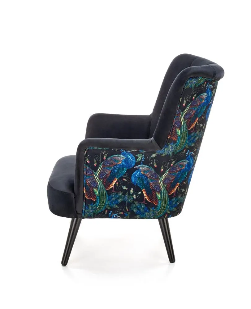 Fotel do salonu PAGONI VELVET czarny tapicerowany dekoracyjną tkaniną | MIRAT. styl LOFT