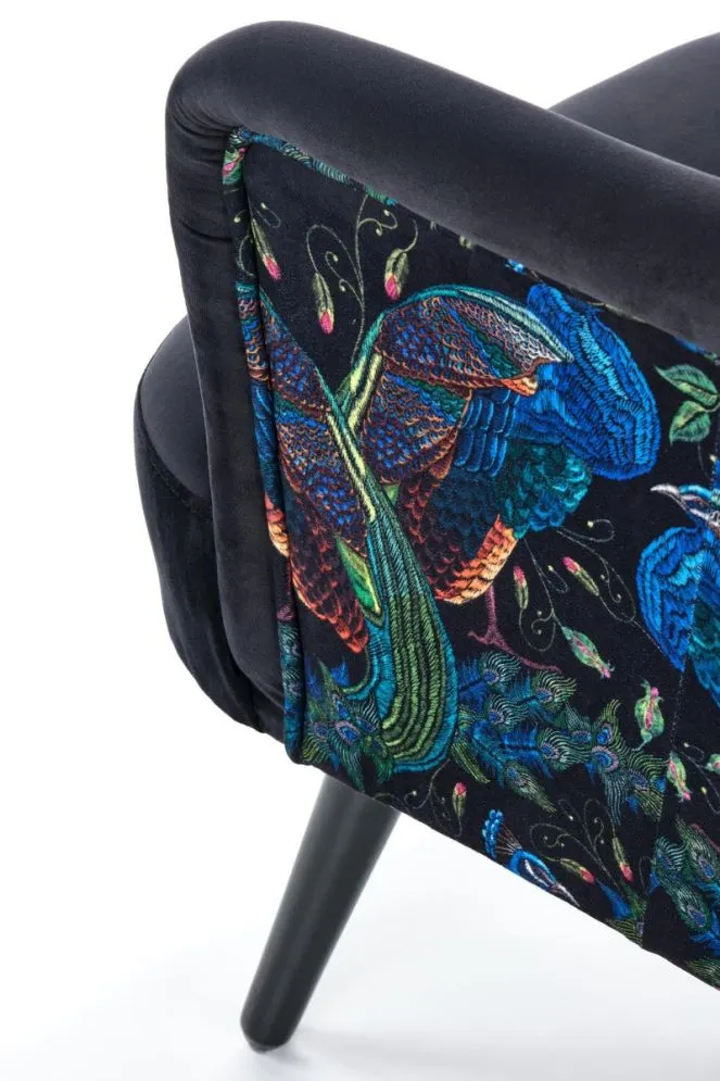 Fotel do salonu PAGONI VELVET czarny tapicerowany dekoracyjną tkaniną | MIRAT. styl LOFT