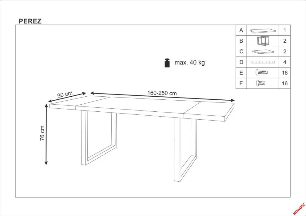 Stół PEREZ 160(250)x90 jasny dąb fornirowany na metalowej podstawie | MIRAT. w stylu LOFT kolekcja