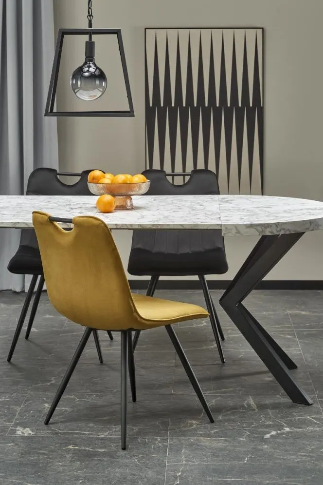 Krzesło K521 VELVET musztardowe na czarnych nogach I sklep meblowy MIRAT.