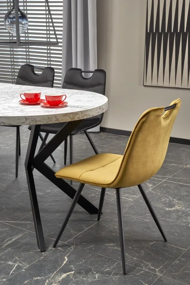 Krzesło K521 VELVET musztardowe na czarnych nogach I sklep meblowy MIRAT.