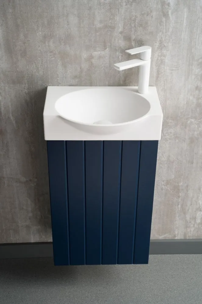 Zestaw Szafka łazienkowa z umywalką DIA 40 cm granatowa półmat ryflowana| MIRAT