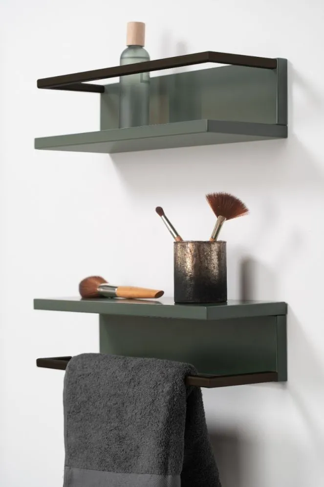 Półka łazienkowa z wieszakiem na ręcznik LOV 40 cm szaro-zielona półmat | MIRAT kolekcja LOV