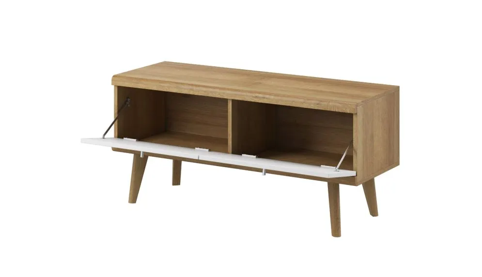 Szafka RTV VIVIERA 107 dąb/biała do salonu | MIRAT. w stylu SKANDYNAWSKI kolekcja VIVIERA