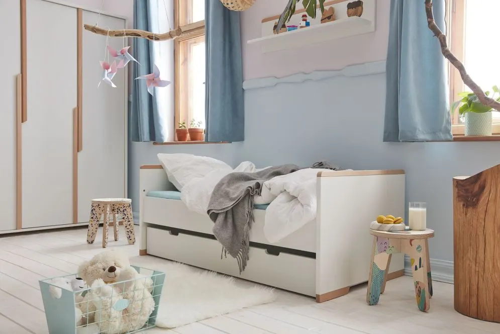 Łóżko SNAP 90x200 z szufladą i stelażem PINIO | MIRAT. styl SKANDYNAWSKI kolekcja SNAP