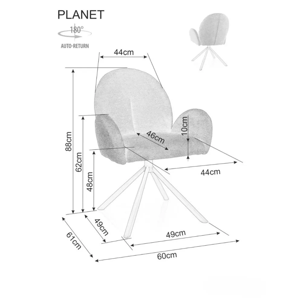 Krzesło tapicerowane PLANET RAVEN jasnoszare obracane z funkcją auto-return I sklep meblowy MIRAT.