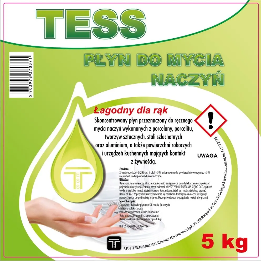 Skuteczny płyn do mycia naczyń TESS 5L łagodny dla skóry I sklep meblowy MIRAT.