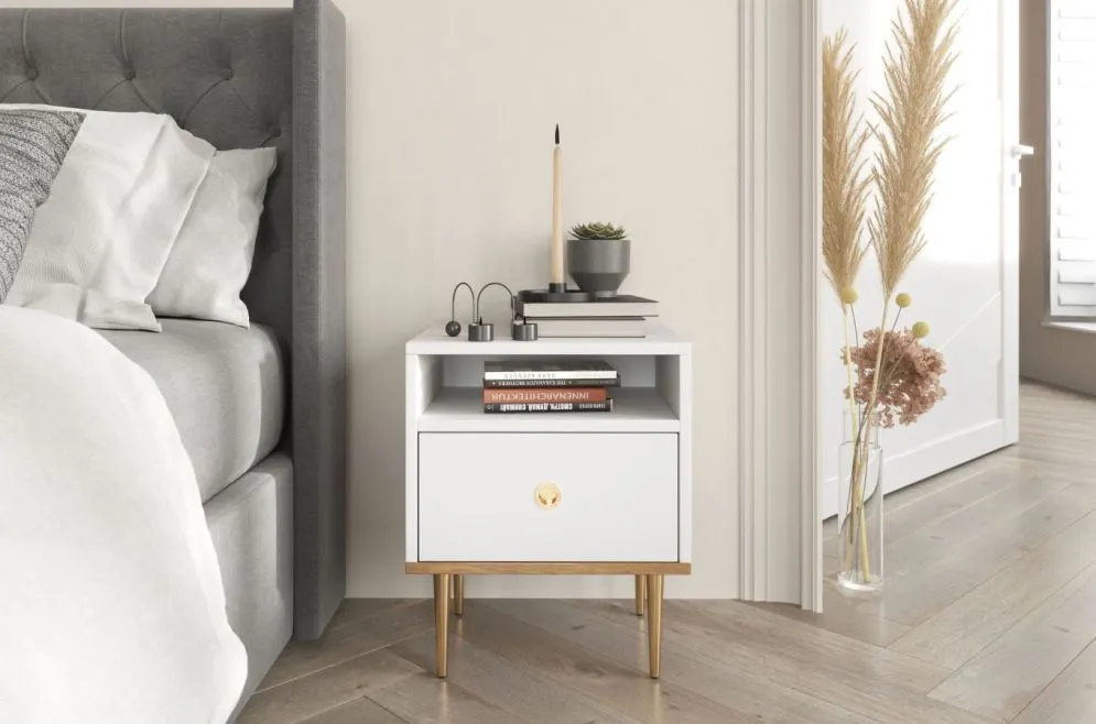 Szafka nocna HARMONI biała z szufladą | MIRAT. w stylu GLAMOUR kolekcja HARMONI