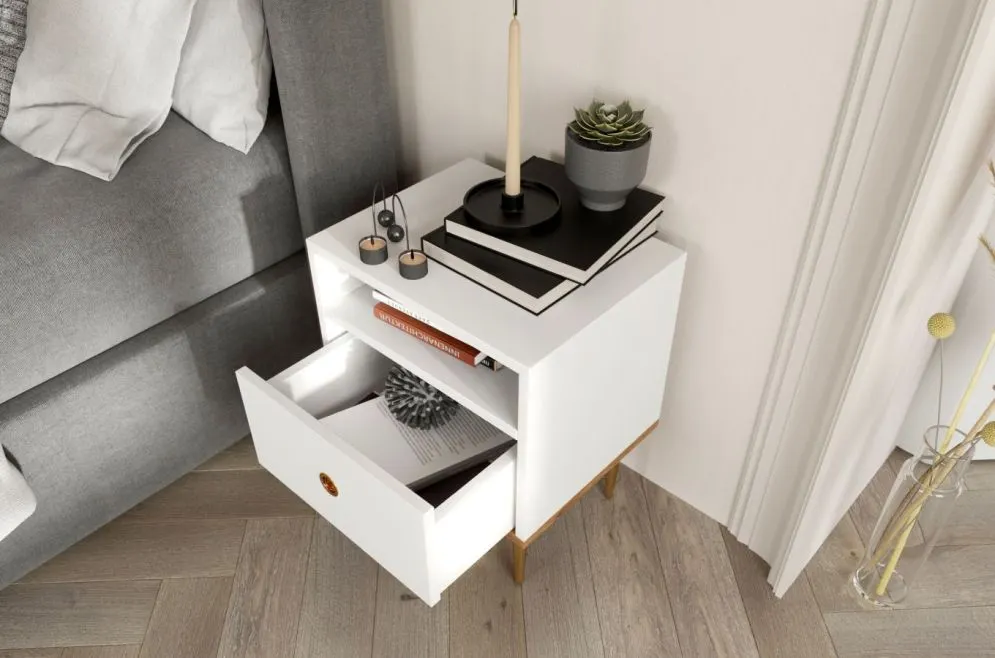 Szafka nocna HARMONI biała z szufladą | MIRAT. w stylu GLAMOUR kolekcja HARMONI