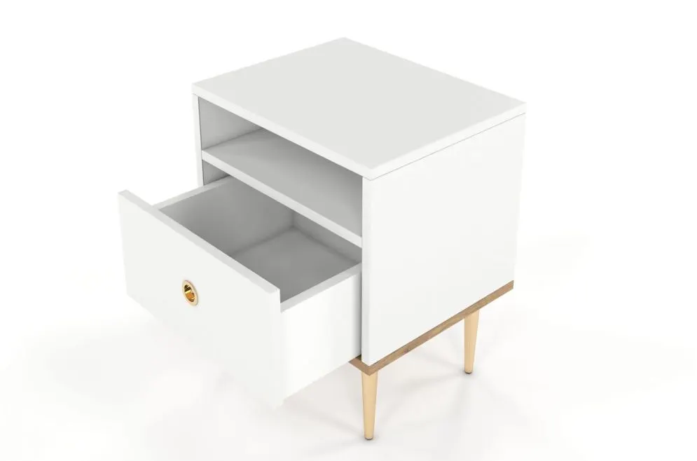 Szafka nocna HARMONI biała z szufladą | MIRAT. w stylu GLAMOUR kolekcja HARMONI