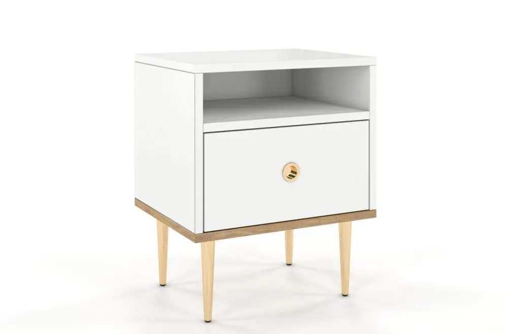 Szafka nocna HARMONI biała z szufladą | MIRAT. w stylu GLAMOUR kolekcja HARMONI