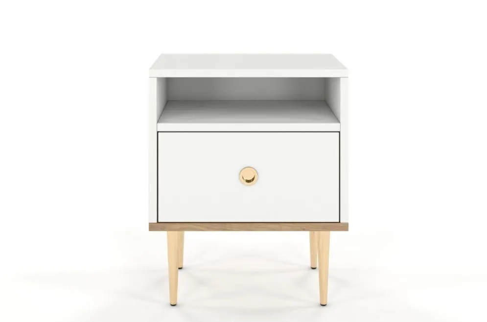 Szafka nocna HARMONI biała z szufladą | MIRAT. w stylu GLAMOUR kolekcja HARMONI
