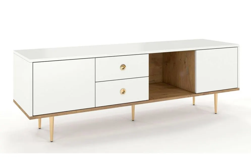 Szafka RTV HARMONI biała z szufladami | MIRAT. styl GLAMOUR kolekcja HARMONI