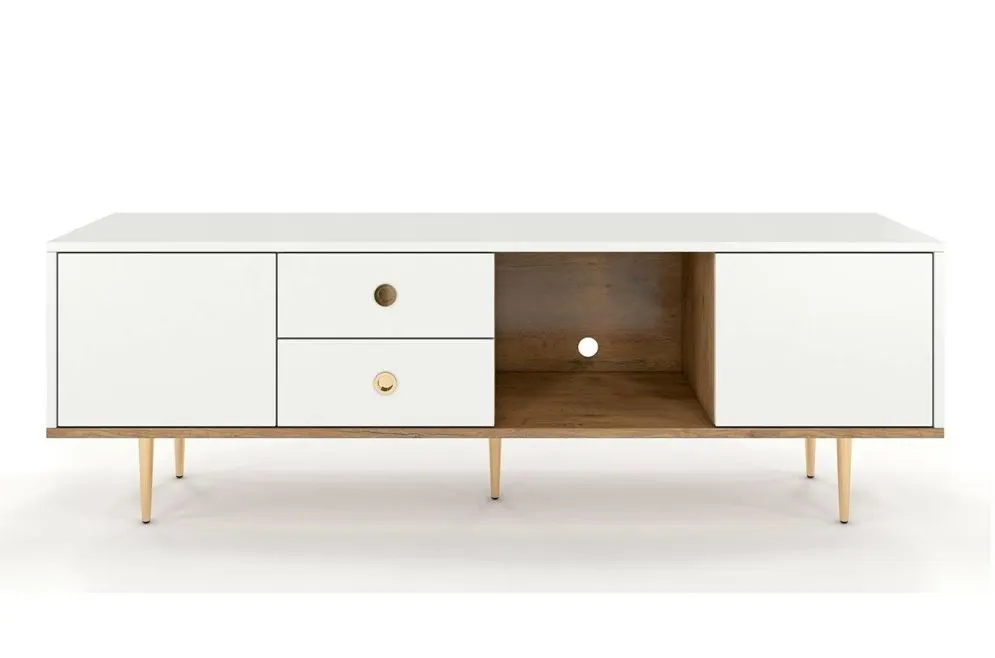 Szafka RTV HARMONI biała z szufladami | MIRAT. styl GLAMOUR kolekcja HARMONI