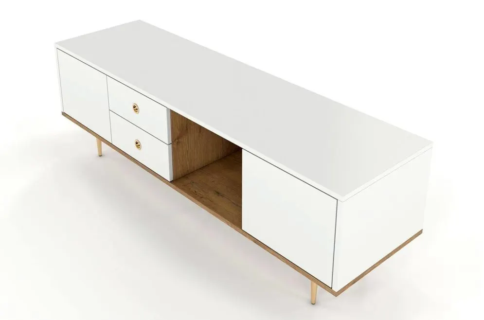 Szafka RTV HARMONI biała z szufladami | MIRAT. styl GLAMOUR kolekcja HARMONI