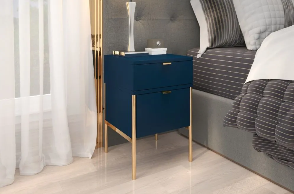 Szafka nocna POLKA granatowa z cichym domykiem | MIRAT. w stylu GLAMOUR kolekcja POLKA