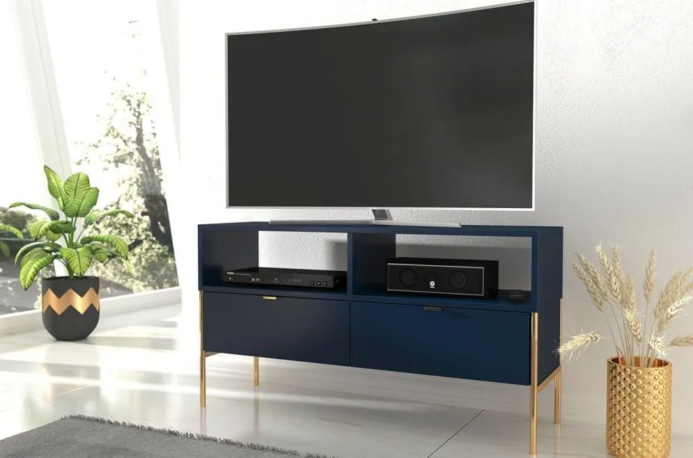 Szafka RTV POLKA granatowa z szufladami | MIRAT. styl GLAMOUR kolekcja POLKA