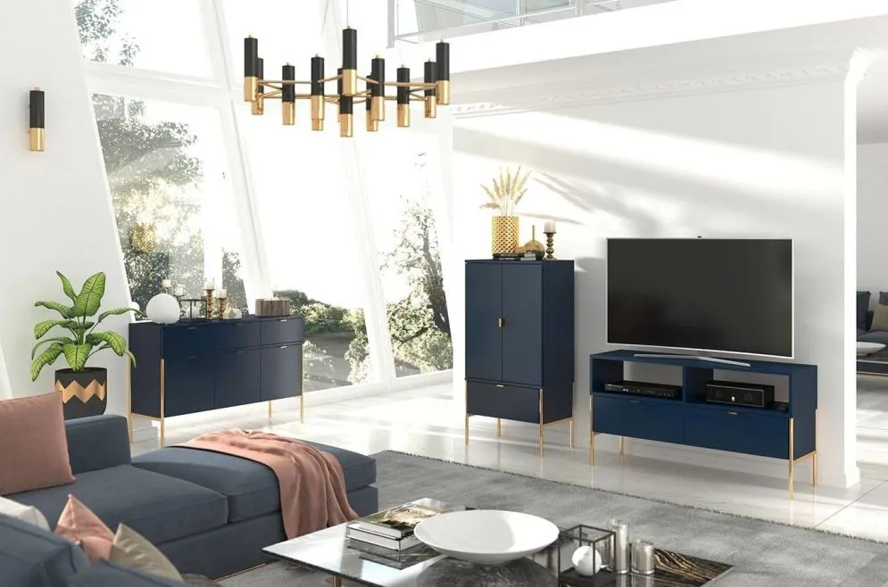 Szafka RTV POLKA granatowa z szufladami | MIRAT. styl GLAMOUR kolekcja POLKA